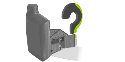 Illustration von einem Moped in einer Garage die hinter einer &Ouml;ldose steht. Im Hintergrund ist ein Fragezeichen zu sehen.