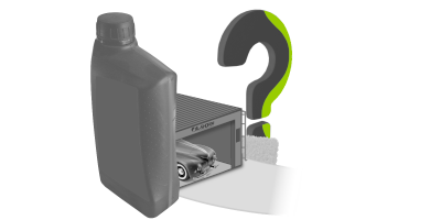 Ein Oldtimer in einer Garage und einer &Ouml;ldose im Vordergrund. Ein Fragezeichen ist im Hintergrund zu sehen.