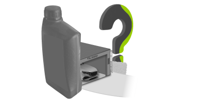 Illustration von einem Auto in einer Garage die hinter einer &Ouml;ldose steht. Im Hintergrund ist ein Fragezeichen zu sehen.