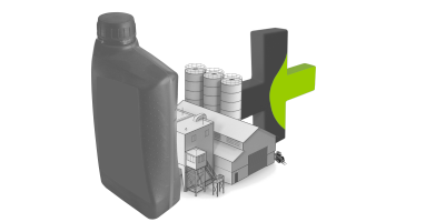 Ein Firmengeb&auml;ude mit einer Lagerhalle und mehreren Silos. Vor diesem Geb&auml;ude wird gerade ein LKW mit einem Gabelstapler beladen. Im Hintergrund dieser Illustration ist eine Stern zu sehen.